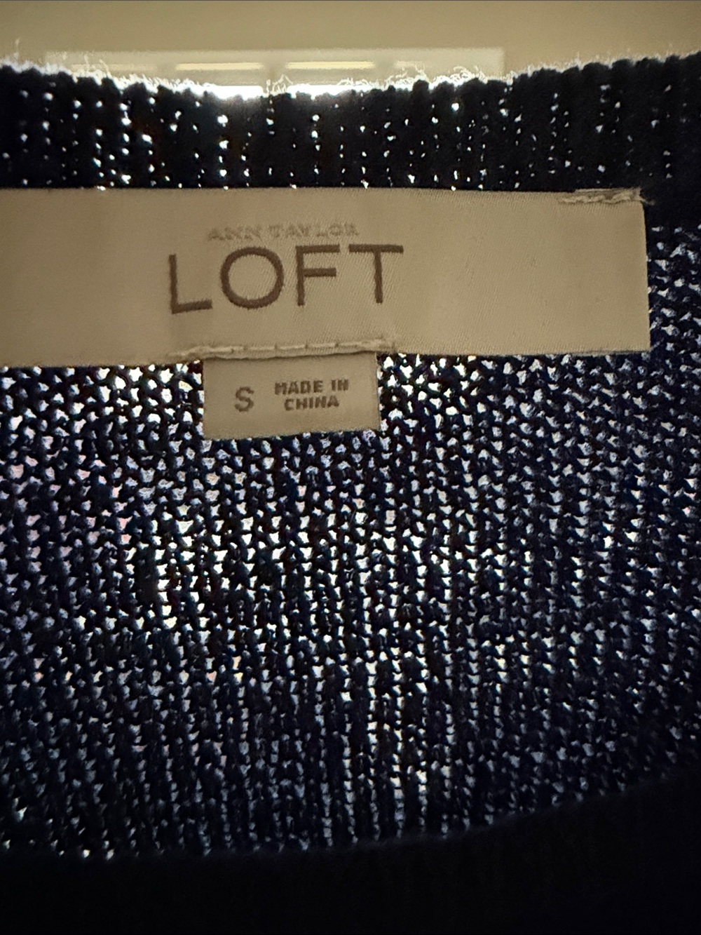 LOFT Navy Ruffle-Front Crewneck Sweater - Picture 2 of 3